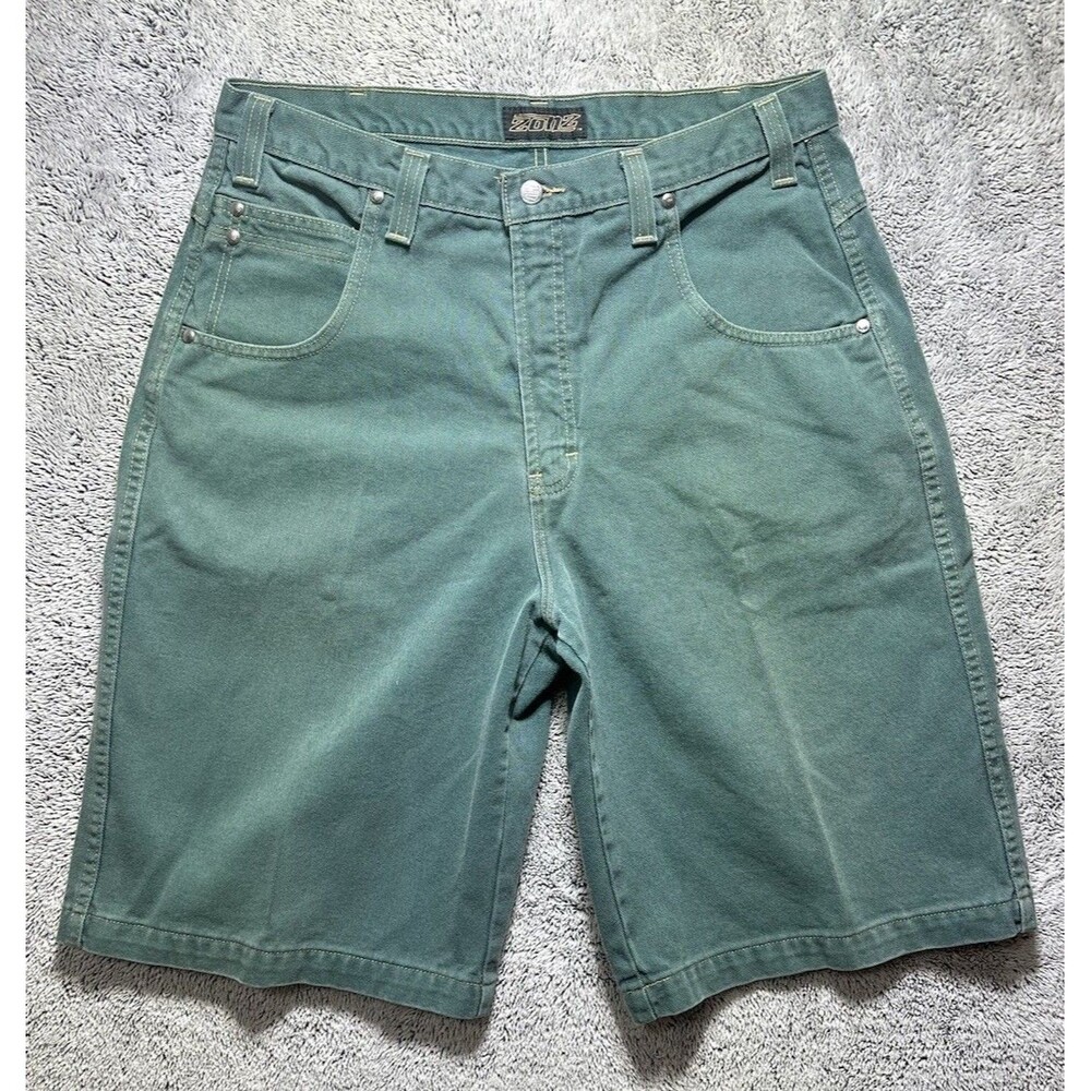 Vintage 90s Streetwear Mens 38 Faded Baggy Loose Denim Short Green Skater Grunge
